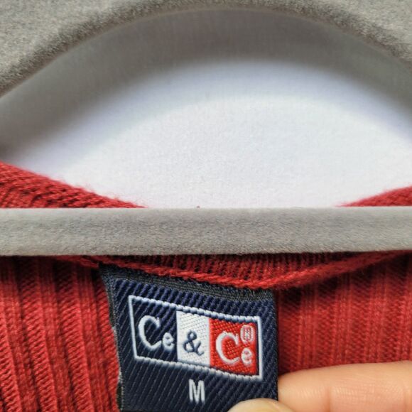 CE & CE Fashion Red Cotton Blend Sweater Ribbed Crew Neck Pull Over Size M - Picture 4 of 10